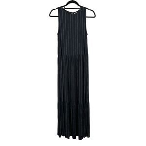 NSR Dark Navy Pinstripe Sleeveless Tiered Casual Summer Maxi Shift Dress Large